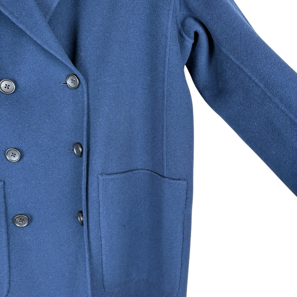 Vince Women's Navy Double-Breasted Wool Coat Size Large Long Overcoat Luxury - Picture 3 of 9